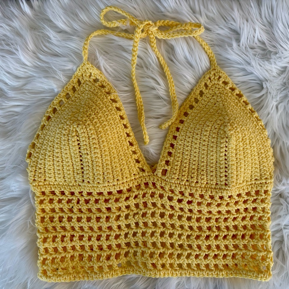 Yellow Crochet Halter Top